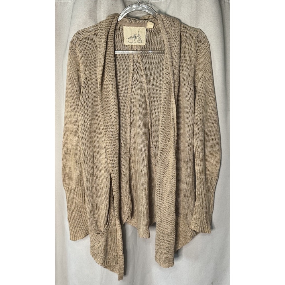 Anthropologie Angel of the North Brown Open Cardigan Sweater Linen Blend Size M
